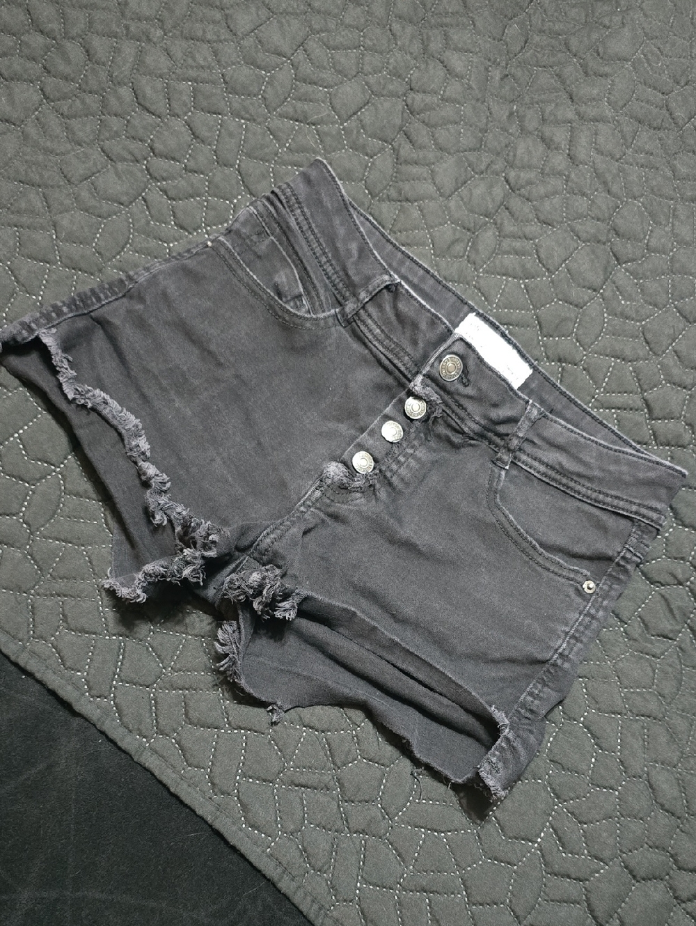 Ardene Black Frayed High-Rise Button-Fly Denim Shorts